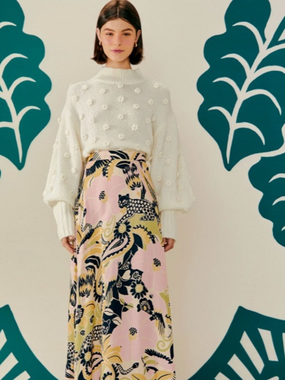 NWOT Farm Rio Floral Applique Lantern-Sleeve Sweater XS - Picture 2 of 11